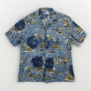 Vintage Hawaii Hawaiian Shirt Men's 2XL Blue Ocean Bird Cotton Made in USA